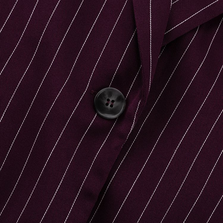 Giacca da abito a righe da donna, elegante blazer a righe con maniche a campana in pizzo – Giacca casual ampia per primavera/autunno in rosso vino_voghion.com