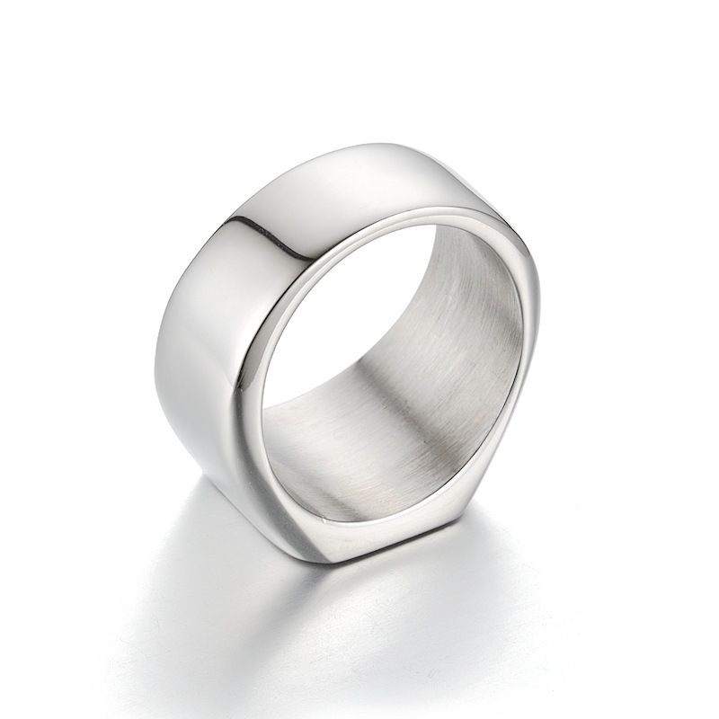 Square Titanium Steel Ring for Men Punk Biker Blank Statement Rings Polishing Father's Ring for Dad Husband_voghion.com