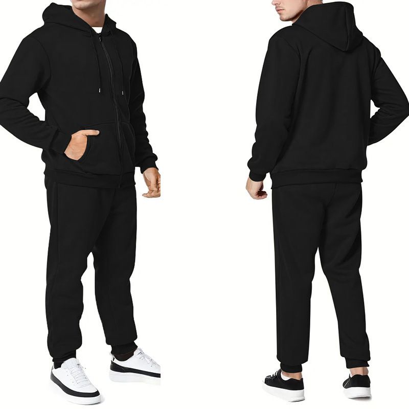 Herren-Set aus Tech-Fleece-Kapuzenpullover und Jogginghose – warmes Winter-Kapuzensweatshirt mit Reißverschluss und weich gefütterter Hose für Fitnessstudio, Laufen und Freizeit_voghion.com