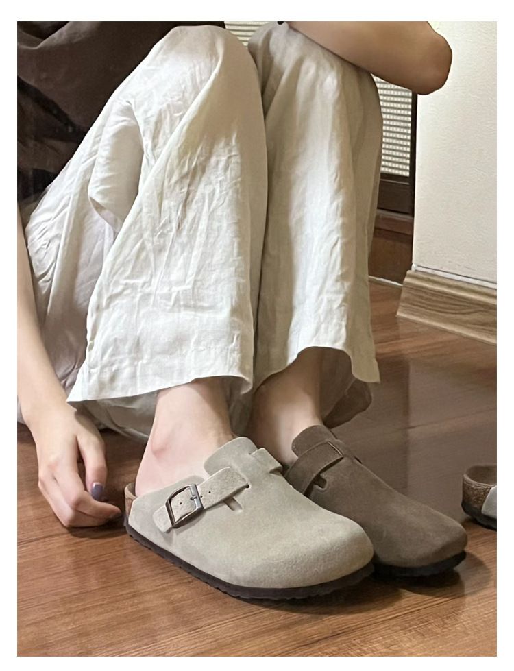Closed-Toe Shoes Genuine Leather Full Cowhide Outdoor Wear Lazy Style 2025 New Half Slippers Unisex_voghion.com