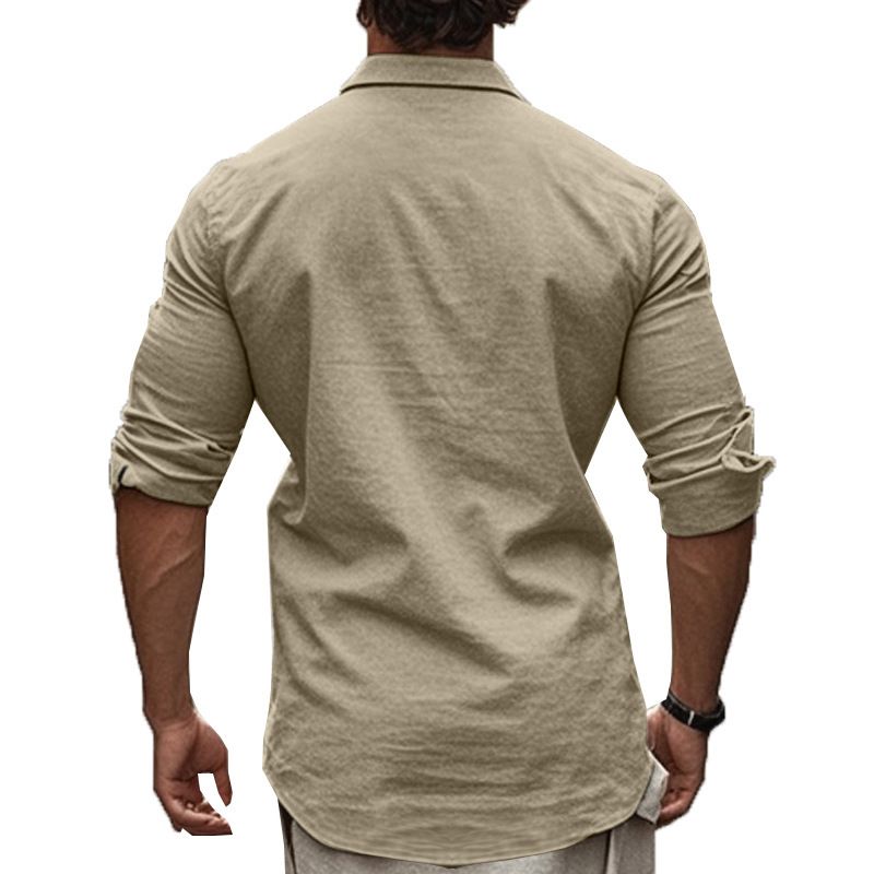 Langärmliges Herrenhemd aus Baumwolle – Relaxed Fit, Button-Down-Kragen, einfarbig, für Strand und Alltag_voghion.com