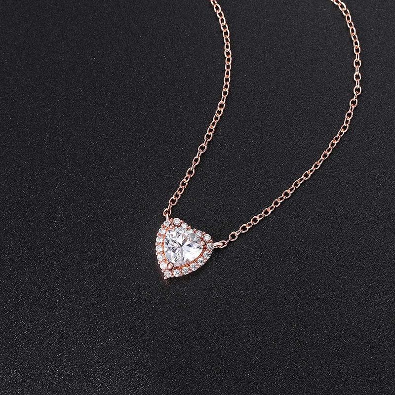 Classico set di gioielli da sposa con zirconi a forma di cuore, orecchini da donna, collana, anello, set da tre pezzi_voghion.com