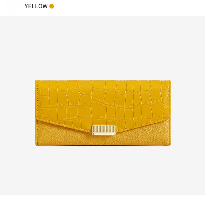 Carteira longa feminina, carteira clutch grande com três dobras de couro sintético de alta qualidade, com 10 compartimentos para cartões e várias cores disponíveis_voghion.com