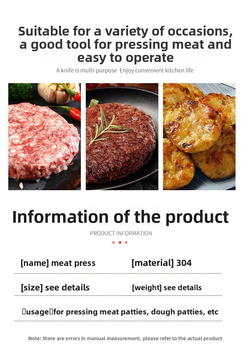 Food Grade 304 Stainless Steel Hamburger Manual Press Household Round Meat Patty Mold Kitchen Tool_voghion.com