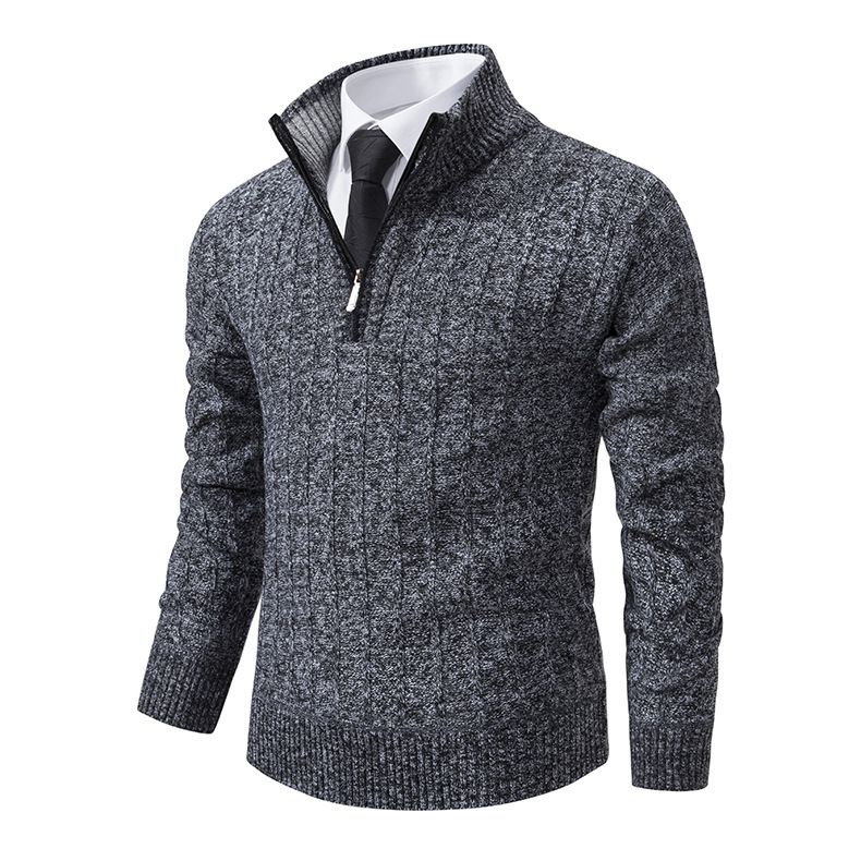 Efterår vinter ny herre pullover med halv lynlås strikket med tyk fløjl og varm bundlinjetrøje_voghion.com
