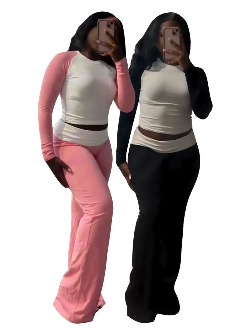 Y6058 New Women's Clothing Color-Block Tight High-Waist Folded Slim Fit Fleece-Lined Sports Yoga Pants Set_voghion.com