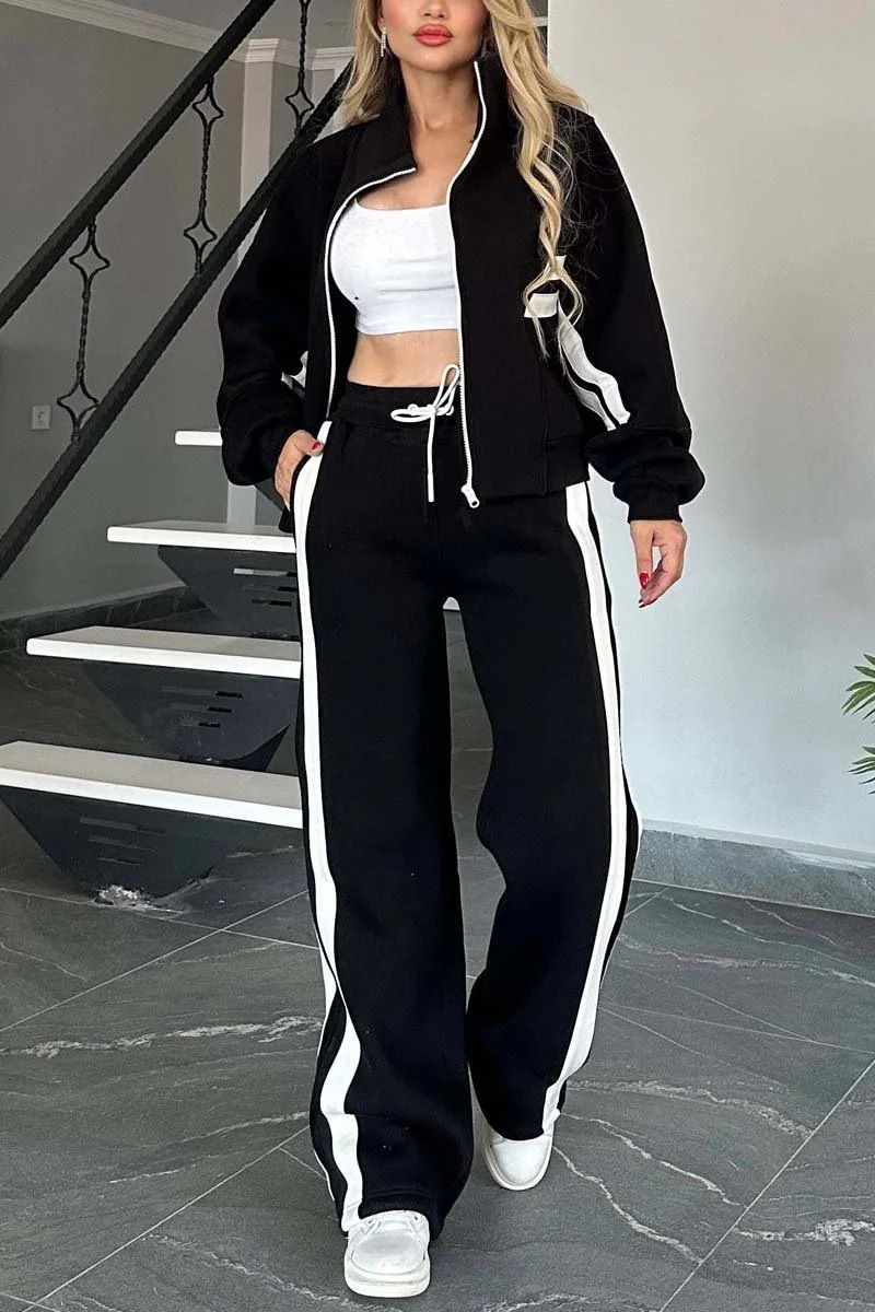 Giacca sportiva casual con cerniera a righe Y2K, autunno 2024, per donna_voghion.com