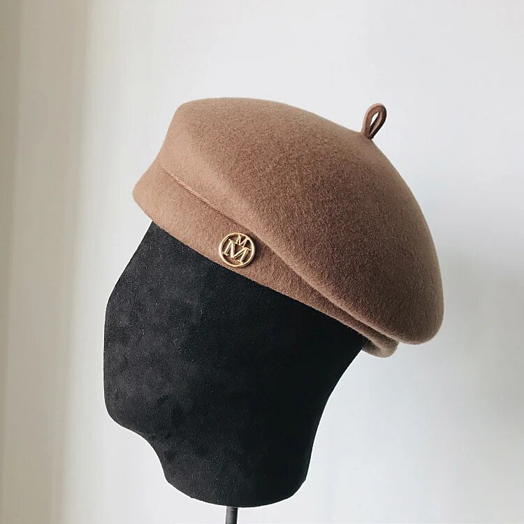 Klassische Damen-Baskenmütze, ausgefallener Wollfilz, wärmer, Wintermütze, Weiß, Schwarz, Damen-Fedora-Fascinator, Pillbox-Hut, formell_voghion.com