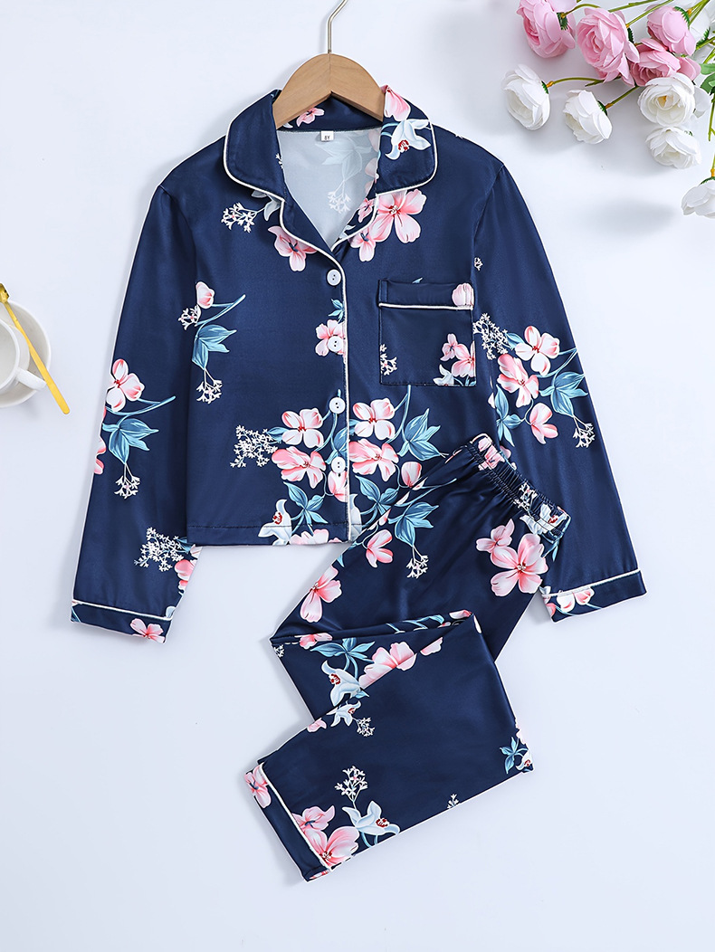 Otoño e invierno, ropa grande para el hogar para bebé, cárdigan Floral de seda de leche, pantalones de manga larga, conjunto de pijamas para niños, otoño_voghion.com