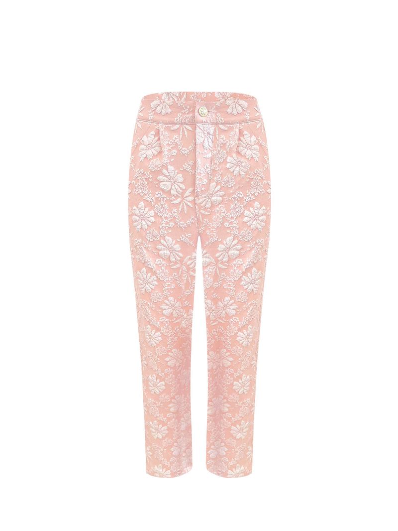 Pantaloni casual da donna a vita alta con tasche, modello dritto in jacquard floreale, per l'estate_voghion.com