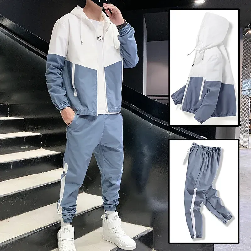 Designer-Jogginganzüge für Herren – Zweiteiliges Trainingsanzug-Set: Leichte Sportjacke mit Kapuze und Hose für lässiges Laufen_voghion.com