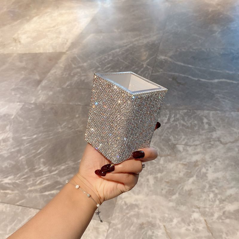 Luxury Acrylic Car Organizer With Diamond Accents – 18L Large Capacity Waterproof Storage Box For Makeup Brushes, Pens & Essentials_voghion.com