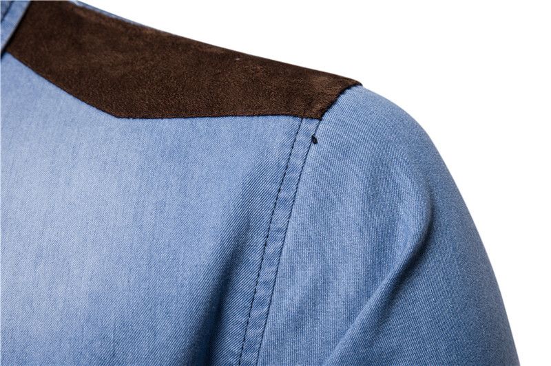 Herrenbekleidung gewaschenes Langarm-Jeanshemd Jugendmode lässiges einfaches Hemd_voghion.com