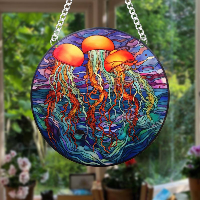 Pendentif attrape-soleil en acrylique imprimé recto verso en forme d'aigle léopard animal avec chaîne et ventouse_voghion.com