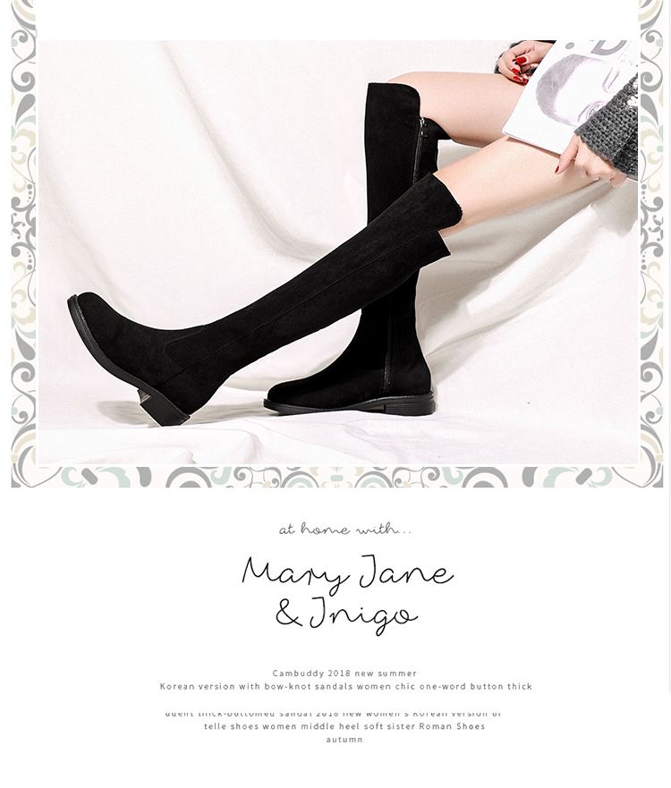Women's High 2024 New Arrival Fall And Winter Flats Fleece-ed Mid Heattech Hidden Heel Below The Knee Boots_voghion.com