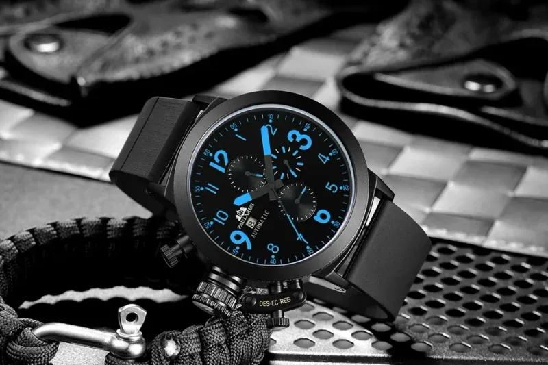 Automatische Herrenuhr Mechanische Selbstaufzugsuhr Gummibootgehäuse Orange Blau Gelb Grau Mode U Linke Hand_voghion.com