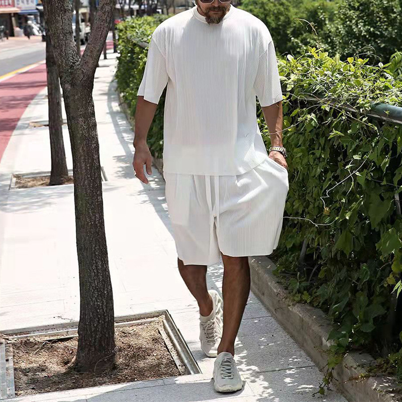 Herrenbekleidung Sommer Herren große Größe lockerer Anzug Kurzarm Shorts einfarbig Freizeitanzug Herren_voghion.com