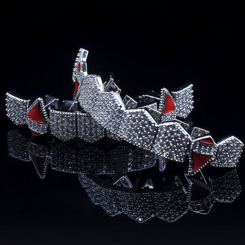 Pasji zrcalni mešani intarzijski hip hop trendovski zobni aparati z intarzijami iz diamantov HIPHOP bakreno intarzirani cirkonijev zobni aparat s polnimi diamanti_voghion.com
