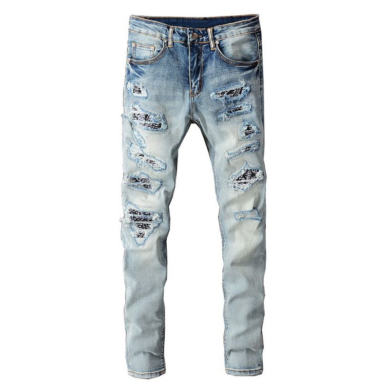 Abbigliamento maschile, marchio di moda di alta moda, tendenza abbigliamento maschile, jeans aderenti elasticizzati con toppe sul ginocchio, pantaloni skinny_voghion.com