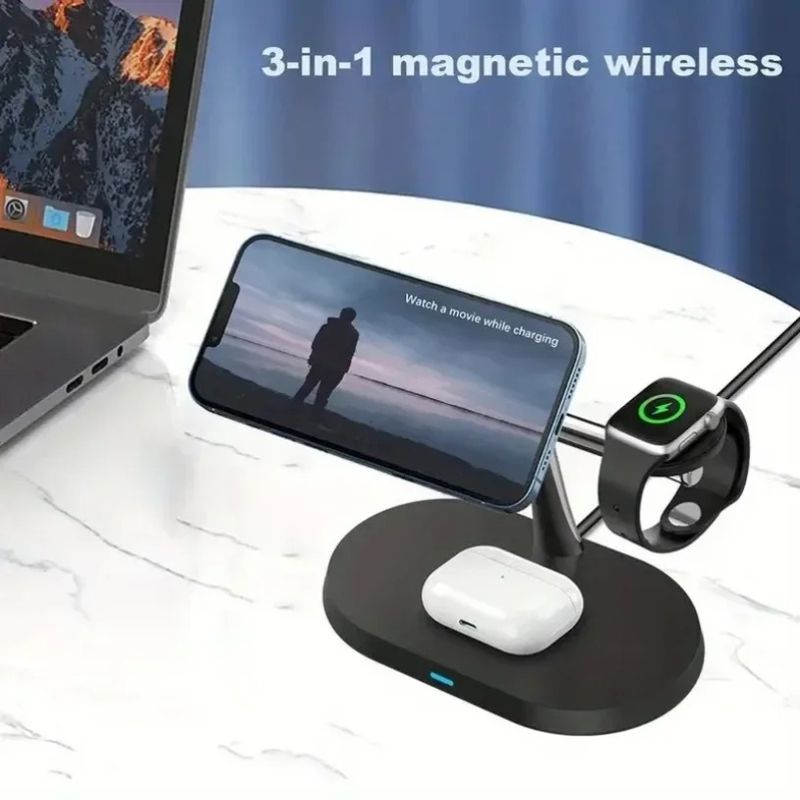3 In 1 Fast Charging Magnetic Wireless Charger For Mag Safe IPhone 16-12 Pro Max Samsung S24 IPhone/Galaxy Watch_voghion.com
