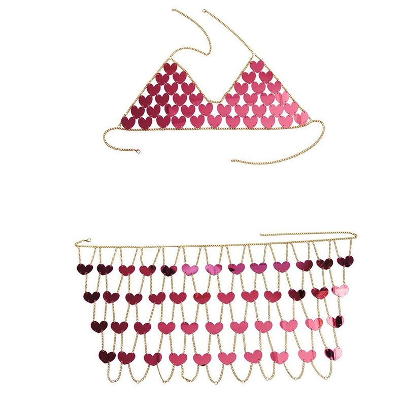 Set di catene per il corpo a forma di cuore in acrilico alla moda - Gioielli sexy per il petto da donna, elegante collana a strati e catena per la vita, perfette per le feste_voghion.com