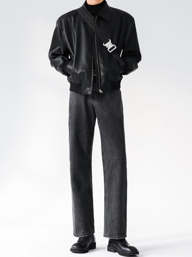 Koreaanse versie Pu niche design, trendy merk, dubbele rits gewatteerde schouder leren jas, heren motorpak,_voghion.com