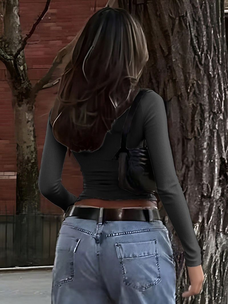 Top corto a maniche lunghe Y2K – Maglietta streetwear sexy per donna (S-XL, bianco/nero/giallo/blu, maglia elasticizzata, stile retrò, autunno e inverno)_voghion.com