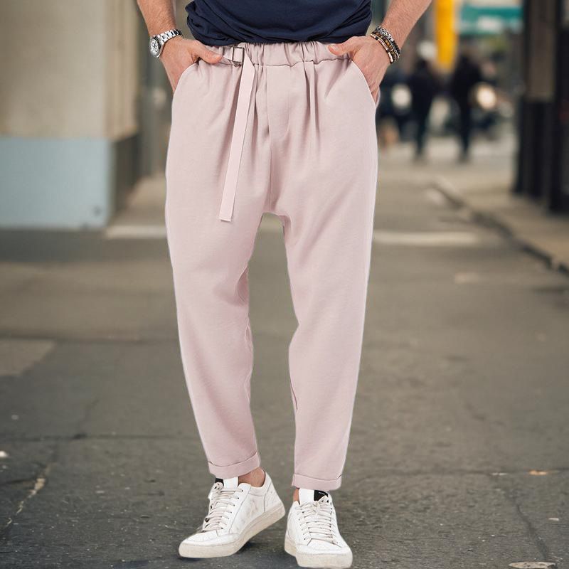 New men's sports casual trendy and fashionable, solid color, Haren pants, hanging style, plus size pants for men_voghion.com