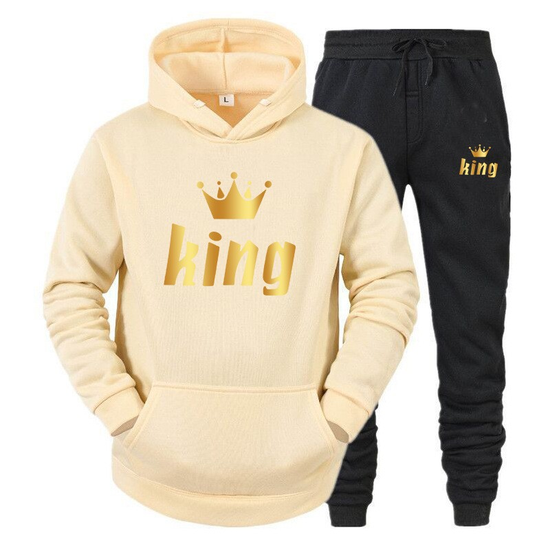 Pull à capuche imprimé d'automne européen et américain pour hommes et femmes, modèles de couple, costume de sport décontracté et pantalon, ensemble deux pièces_voghion.com