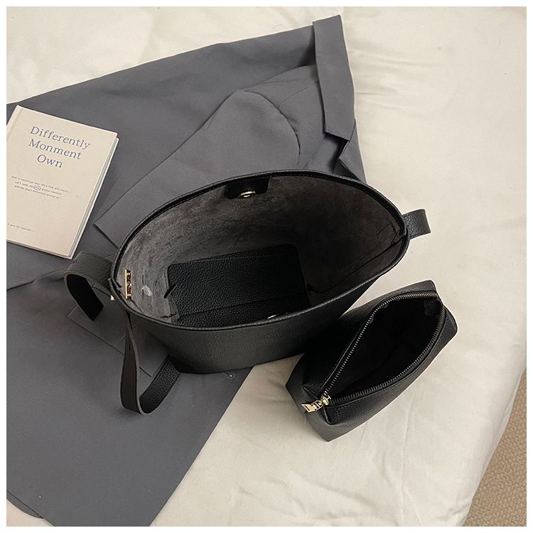 Women's Bucket Bag Women's Bag Crossbody Bag Design Child Mother Bucket Bag Lychee Grain Material Soft Tote Bag_voghion.com