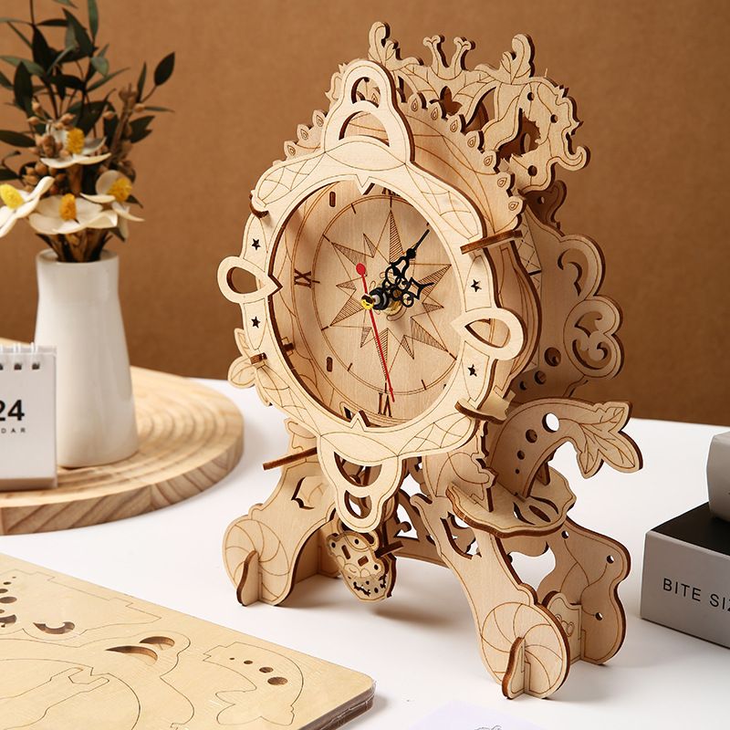 Nieuwe DIY retro stoel klok houten 3D driedimensionale puzzel puzzel decompressie en montage speelgoed creatieve handwerk ornament_voghion.com
