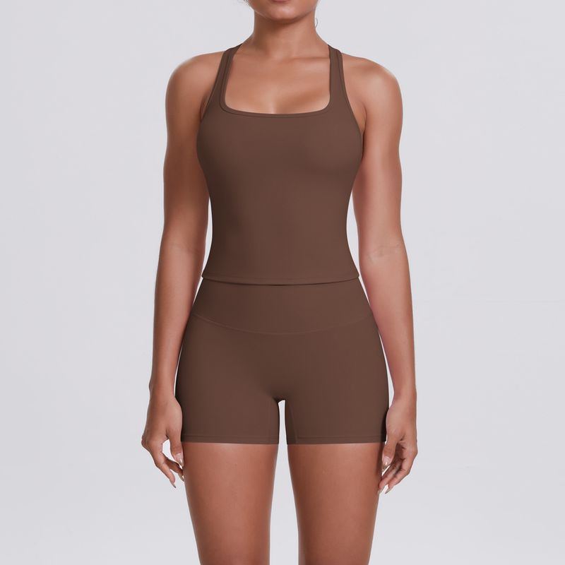 Neues, doppelseitiges, gebürstetes, einfarbiges, eng anliegendes Racerback-Sport-BH-Set für Laufen, Fitness und Yoga für Damen_voghion.com