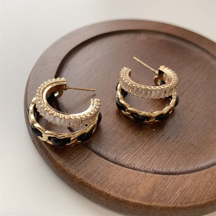 Orecchini eleganti a doppio strato con design a tre strati per celebrità, design di orecchini di lusso leggeri e di tendenza_voghion.com