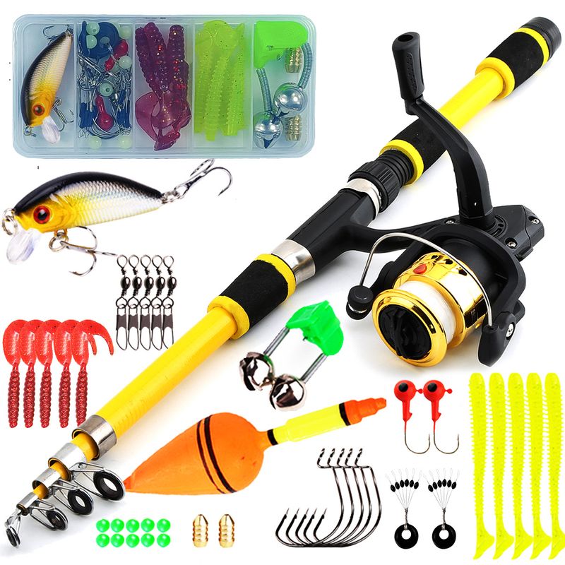 Set canna e mulinello ultra-corti - Set di canne da pesca per bambini da 1,8 m con combinazione di più attrezzi da pesca_voghion.com