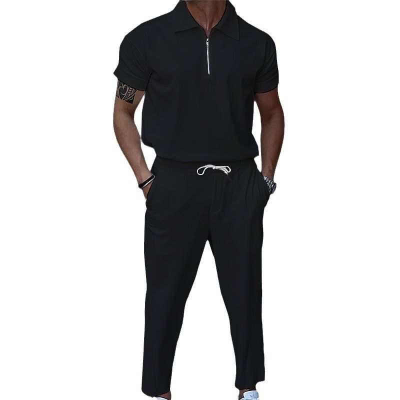 Terno masculino de manga curta, slim, veludo cotelê, duas peças, casual_voghion.com