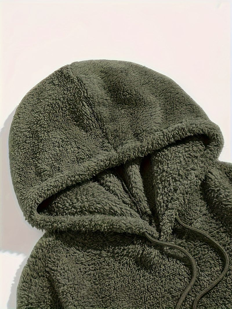 Casual polar fleece loose sweatshirt jacket with hood to keep warm_voghion.com