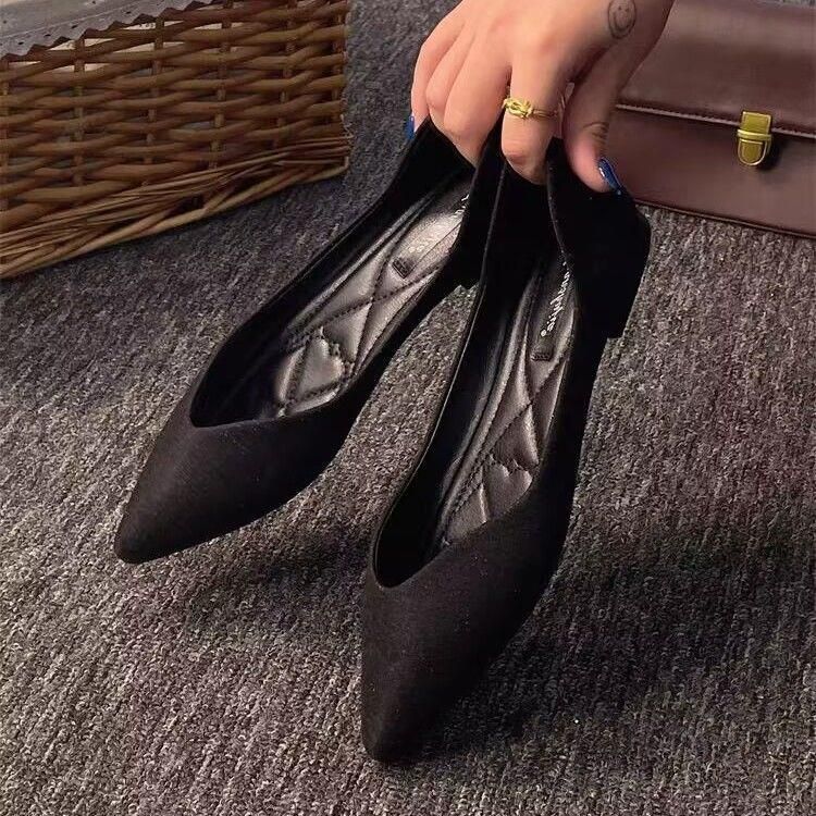 For Women 2025 New Pointed Toe Flat Heel Shallow Mouth Boat Soft Sole Versatile Fairy Work All-Season Single Shoes_voghion.com