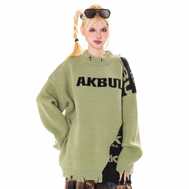 AK Herrenbekleidung Herbst Winter Neue Langarm Trendy Marke High Street Unregelmäßiger Patchwork Ausgefranster Bestickter Buchstabe_voghion.com