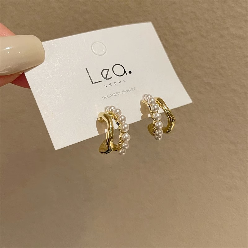 Women's earrings version double-layer metal 2023 new simple temperament niche personality earrings women's high-end earrings_voghion.com