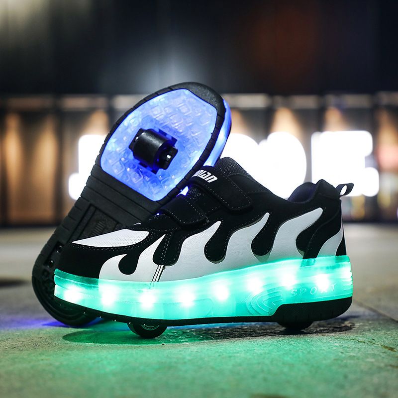Kinderschuhe 2024 Sommer Kinderschuhe Doppelrad Kinder beleuchtete Laufschuhe Jungen und Mädchen können Rollschuhe tragen_voghion.com