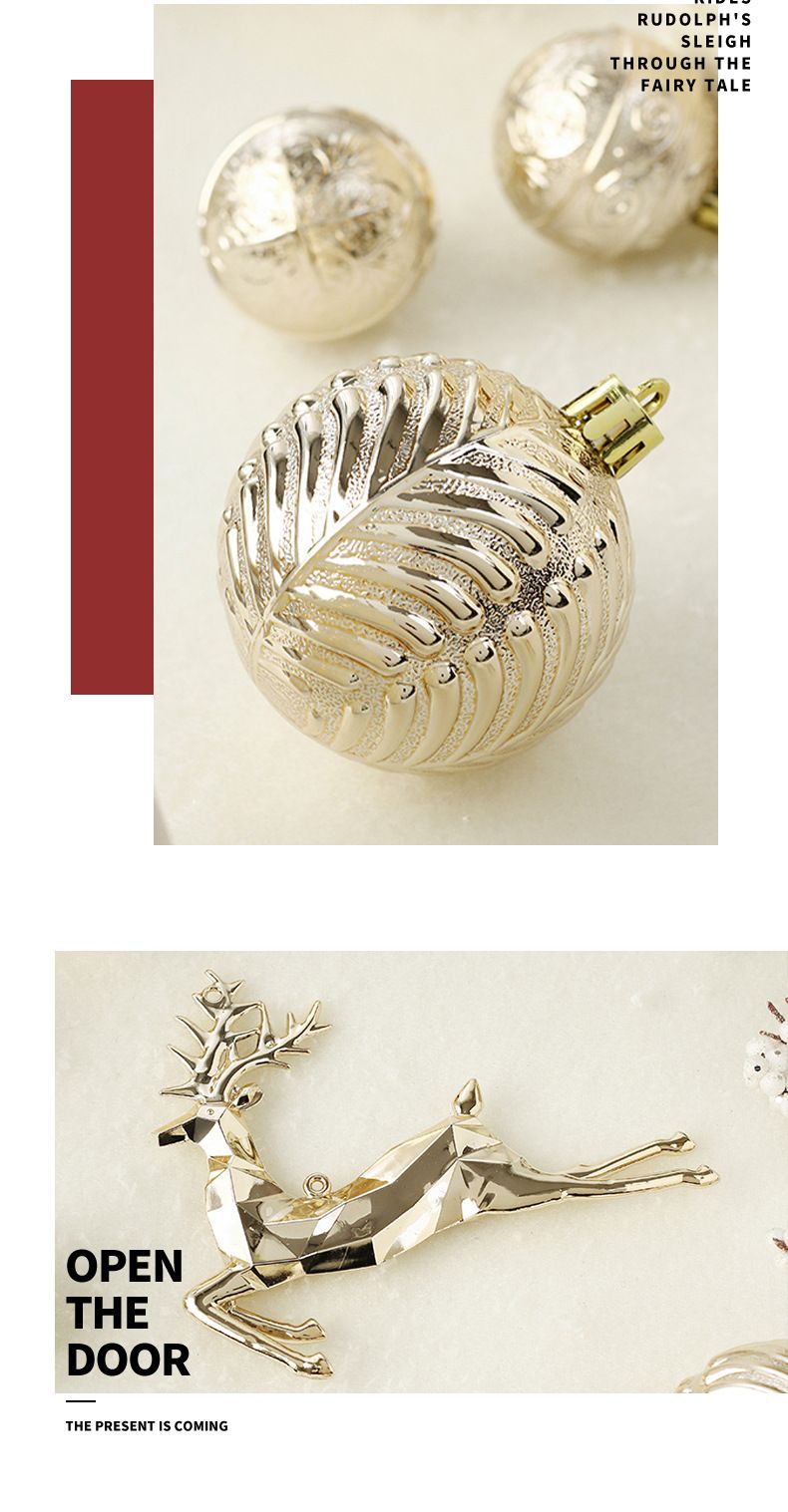 Christmas Champagne Gold Reindeer Ball Ornament Set - Elegant Tree Decorations For Holiday Festivities_voghion.com