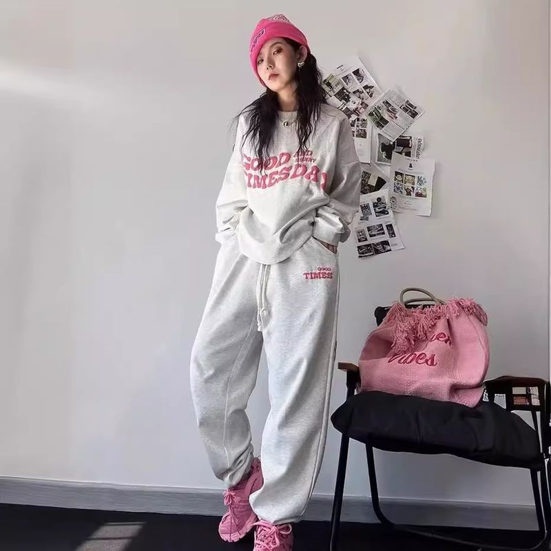 2025 New Korean Syle Casual Sporswear For Female Sudens, Spring And Auumn Loose Fashionable Sweashir Two-Piece_voghion.com