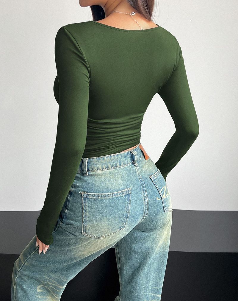 Maglione a maniche lunghe con colletto quadrato, attillato, casual, alla moda, da donna_voghion.com