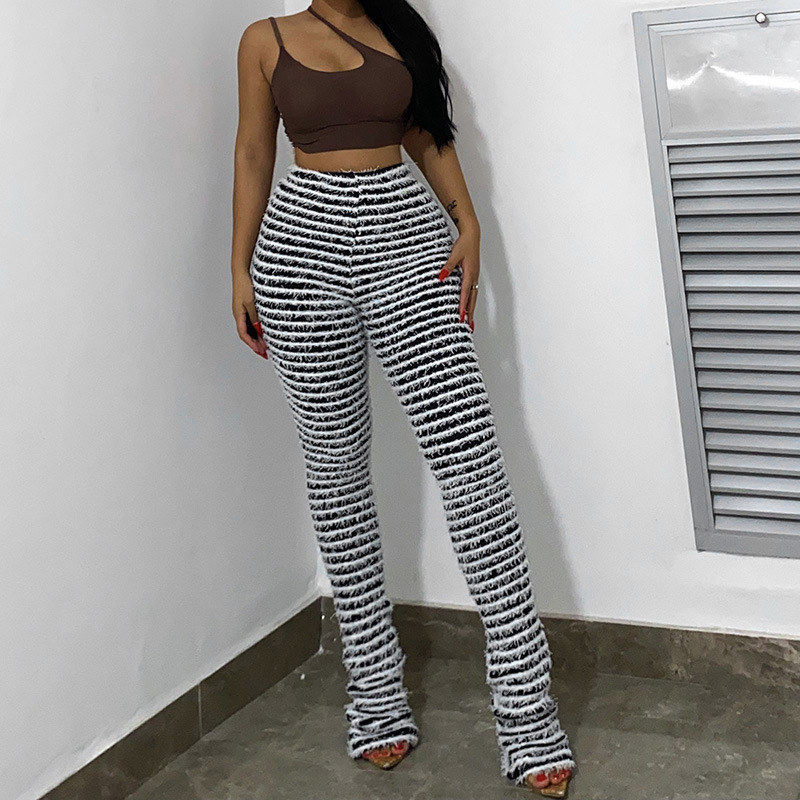 Dameskleding Gebreide Gestreepte Sexy Slanke Broek Kinder Lente Mode Hoge Taille Heup Lifting Hot Girl Casual Broek_voghion.com