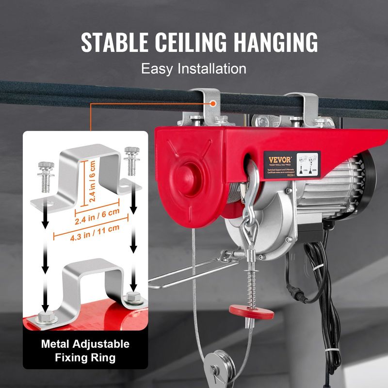VEVOR Electric Hoist, 2200 lbs Lifting Capacity, 1600W 110V Electric Steel Wire Winch with Wireless Remote Control, 40ft Single Cable Lifting Height &_voghion.com