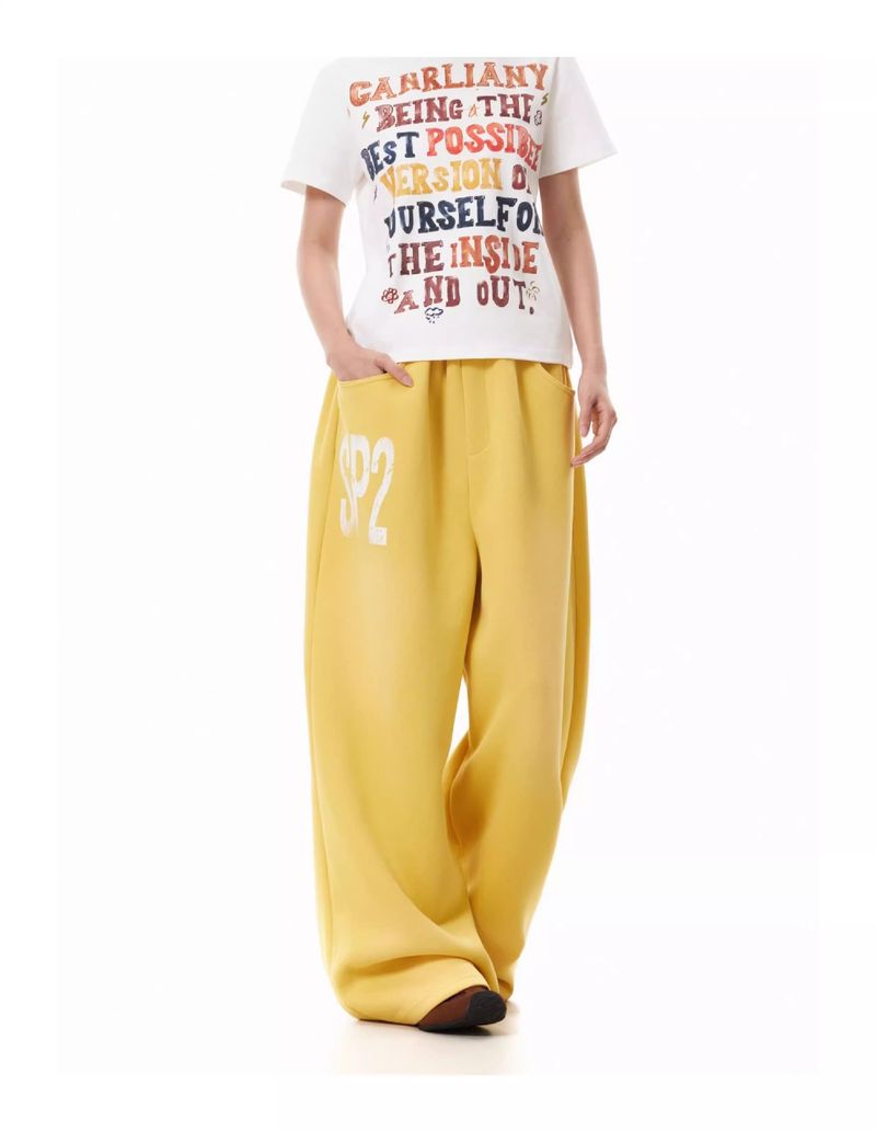 Men's Baggy Cargo Pants – Retro Loose-Fit Cotton-Polyester Joggers With Print & Elastic Waist (Yellow/Navy, S-XXL)_voghion.com