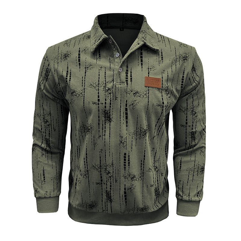 Herren Langarm Poloshirt Herbst und Winter Neues Jacquard Revers Top_voghion.com