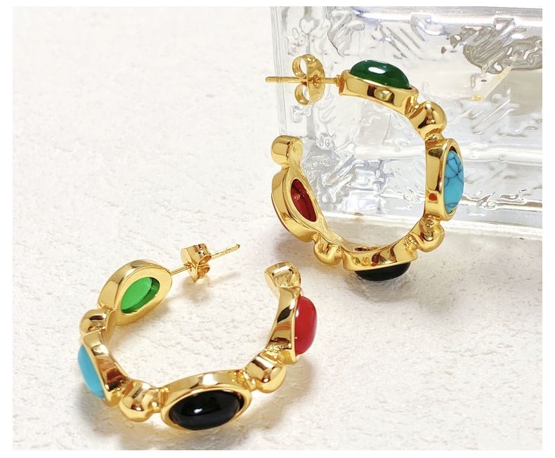 Orecchini da donna in agata multicolore intarsiata a forma di C, in acciaio al titanio, design di alta qualità, popolari orecchini in acciaio inossidabile._voghion.com