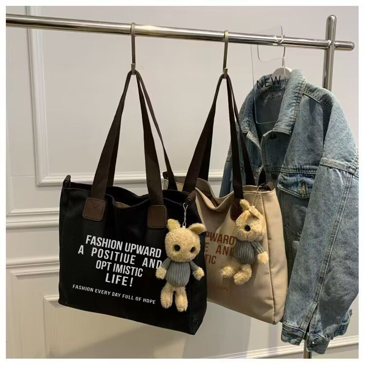 Nuovo stile in tela per studentesse universitarie, borsa tote per libri di classe, tracolla alla moda e di grande capacità_voghion.com
