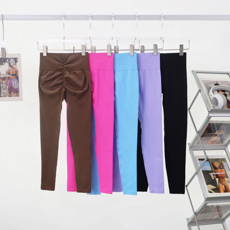 Damenbekleidung, Yogahose mit tiefer V-Hüfte, hoher Taille, Fitnesshose für Damen, Pfirsichfarben, nahtlose Trainingshose ohne Peinlichkeitslinie_voghion.com